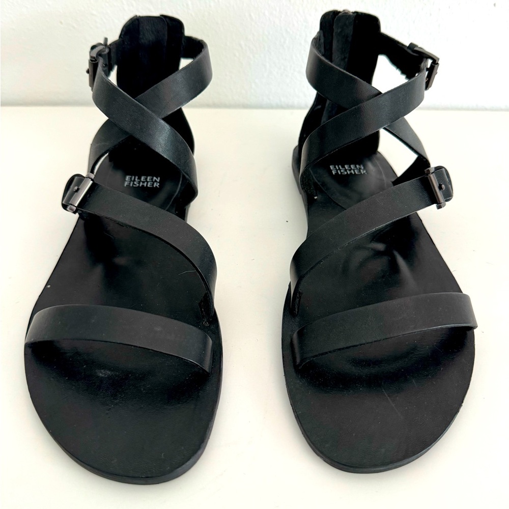 Eileen Fisher black leather Gladiator sandals size 8M. Worn once, like new.